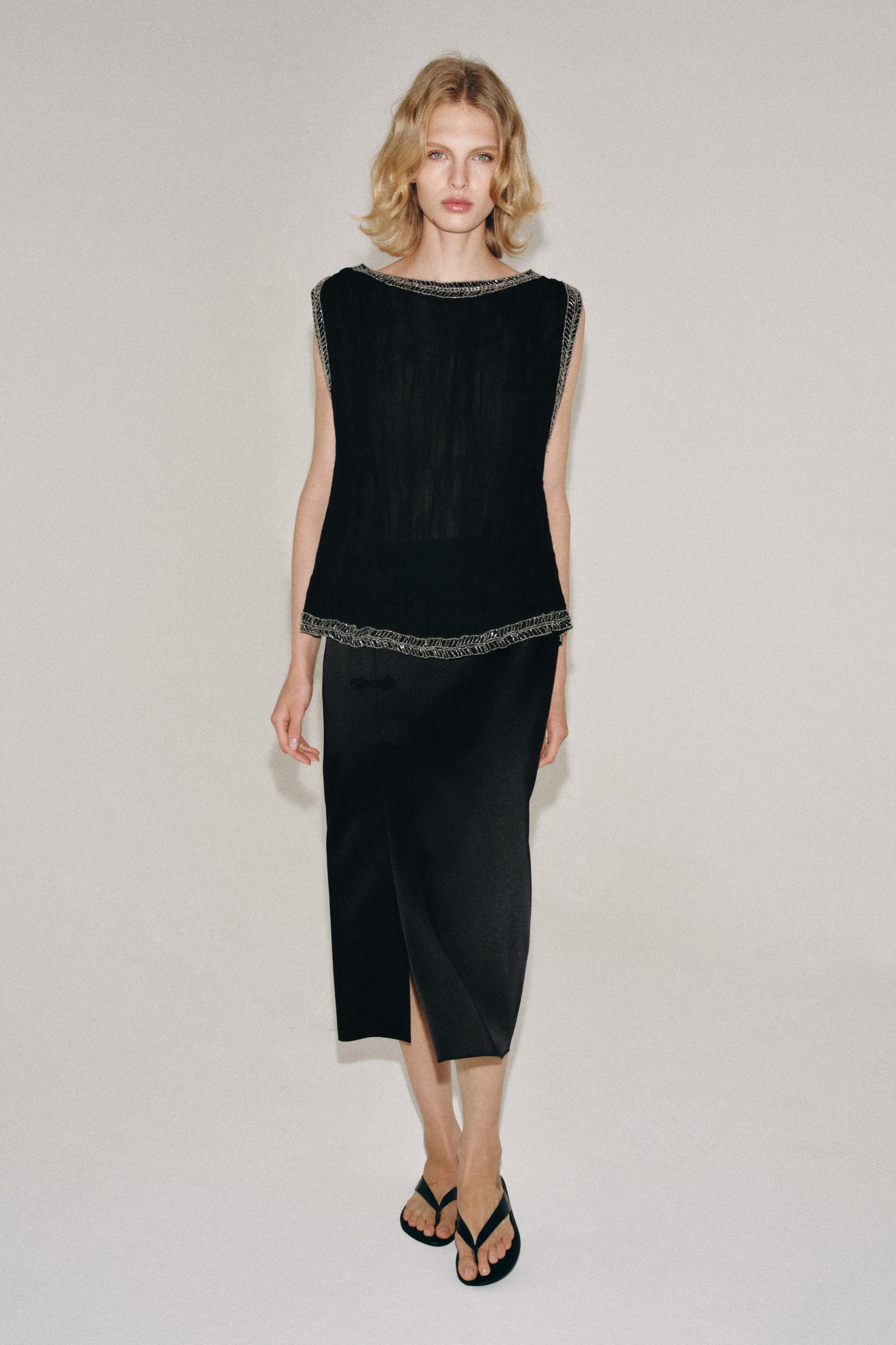 Женские рубашки Zara ZW COLLECTION JACQUARD BEADED TOP
