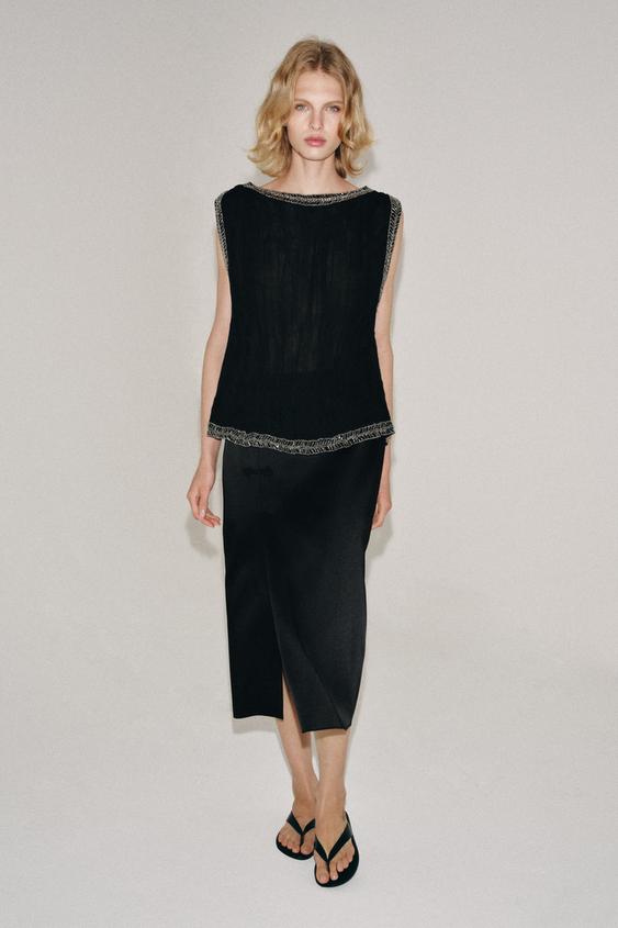 TOP JACQUARD FANTAISIE ZW COLLECTION - Noir de Zara - Image 0