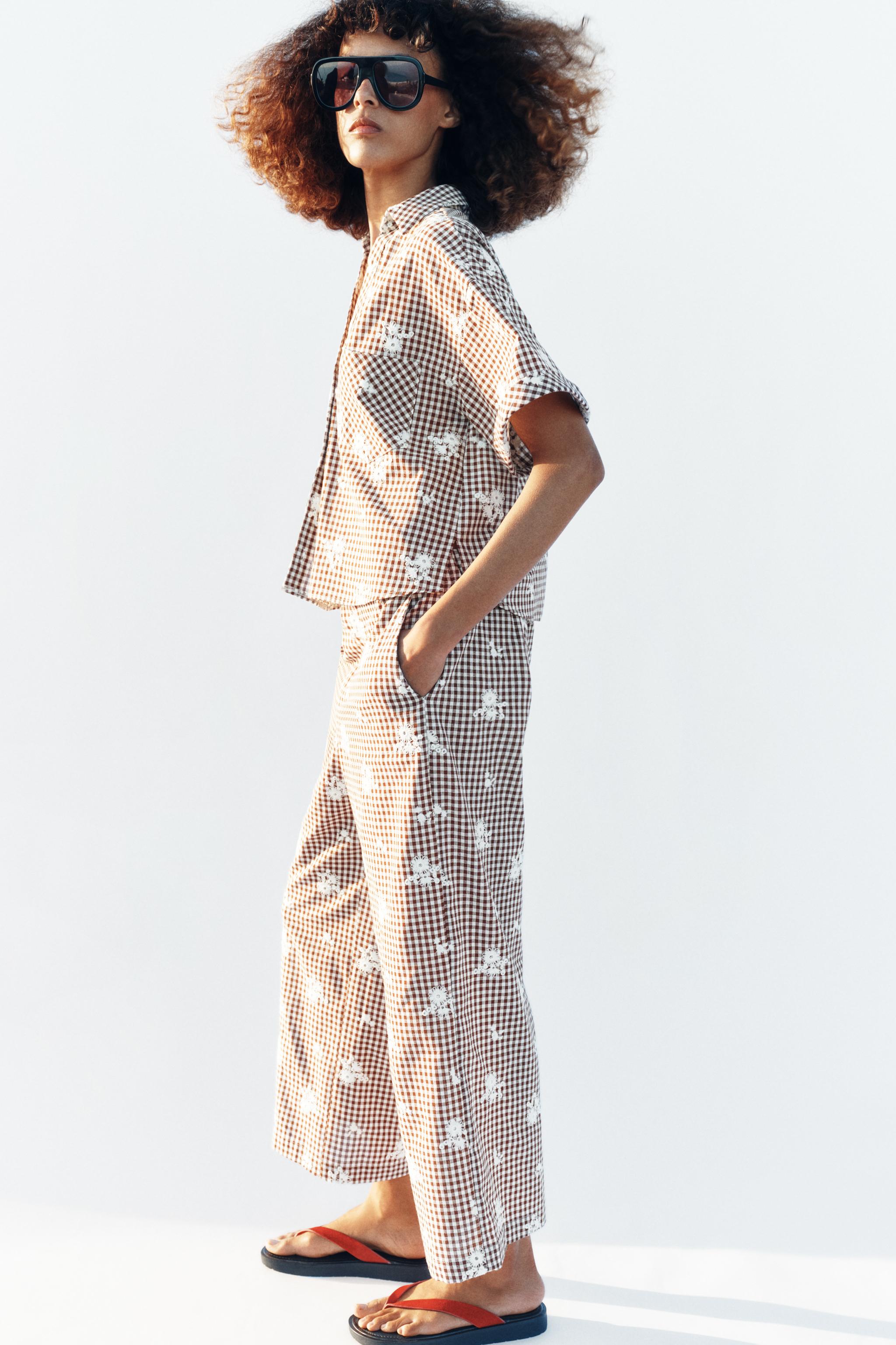 EMBROIDERED PLAID CULOTTES