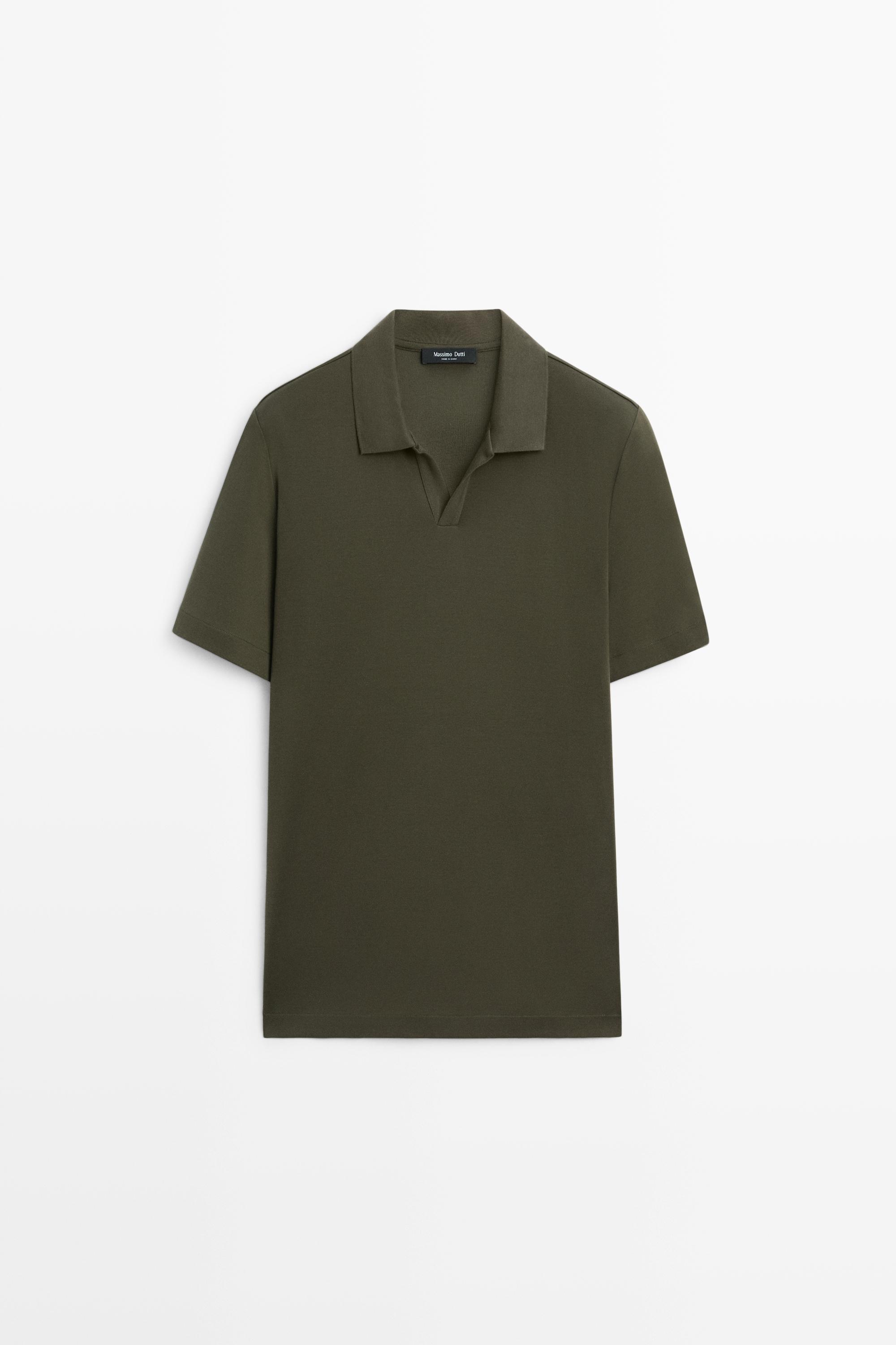 Short sleeve V-neck polo shirt — Dark green