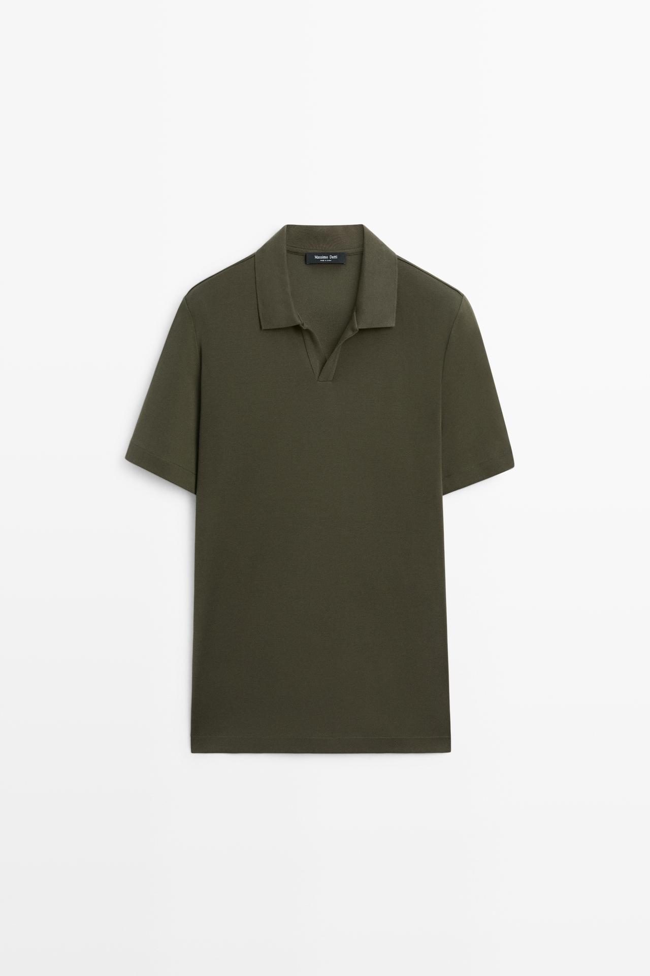 Short sleeve V-neck polo shirt — Dark green