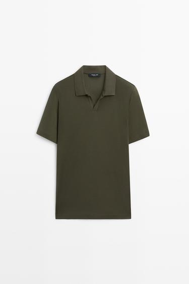 Short sleeve V-neck polo shirt — Dark green 1