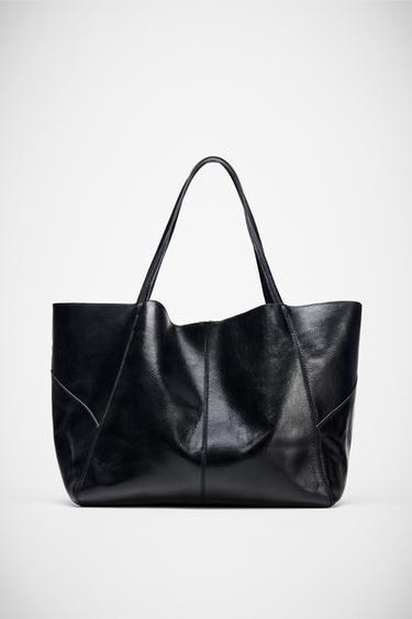 Zara MAXI LEATHER SHOPPER - Navy Blue