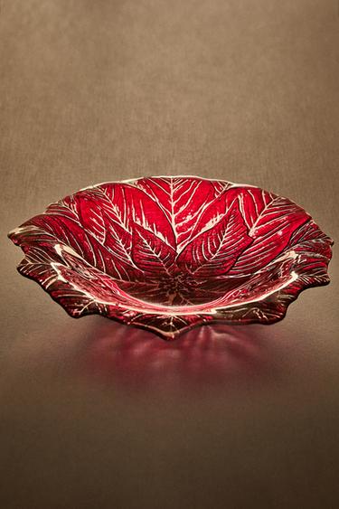CHRISTMAS FLOWER GLASS SERVING DISH - Red by Zara - Image 4