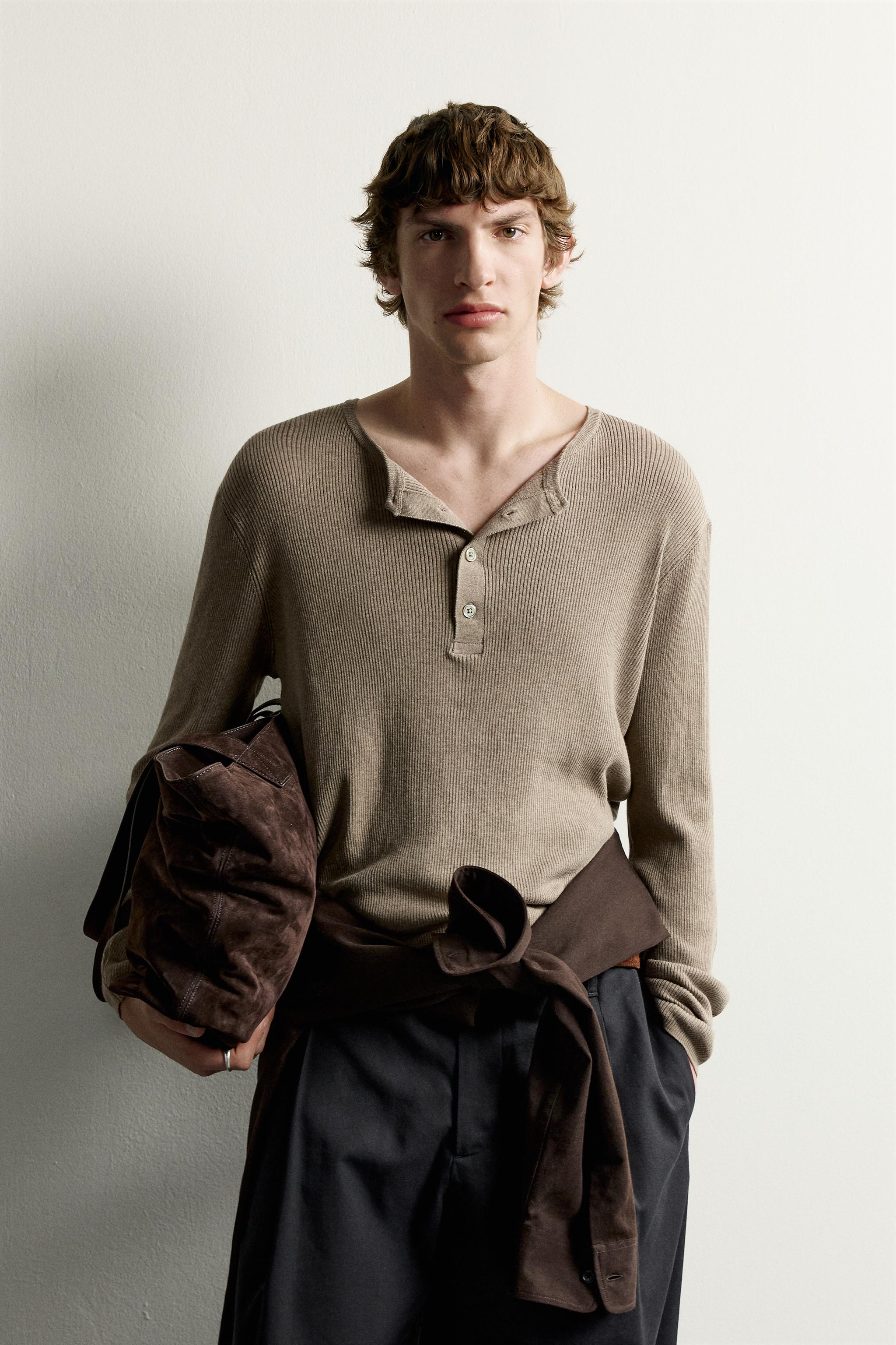 Мужские футболки Zara KNIT HENLEY T-SHIRT — фото 2