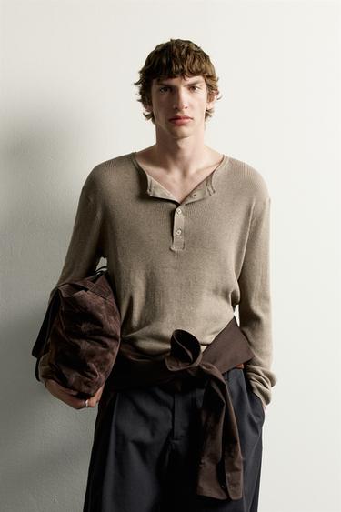 CAMISETA PUNTO CUELLO PANADERO - Marrón / Topo de Zara