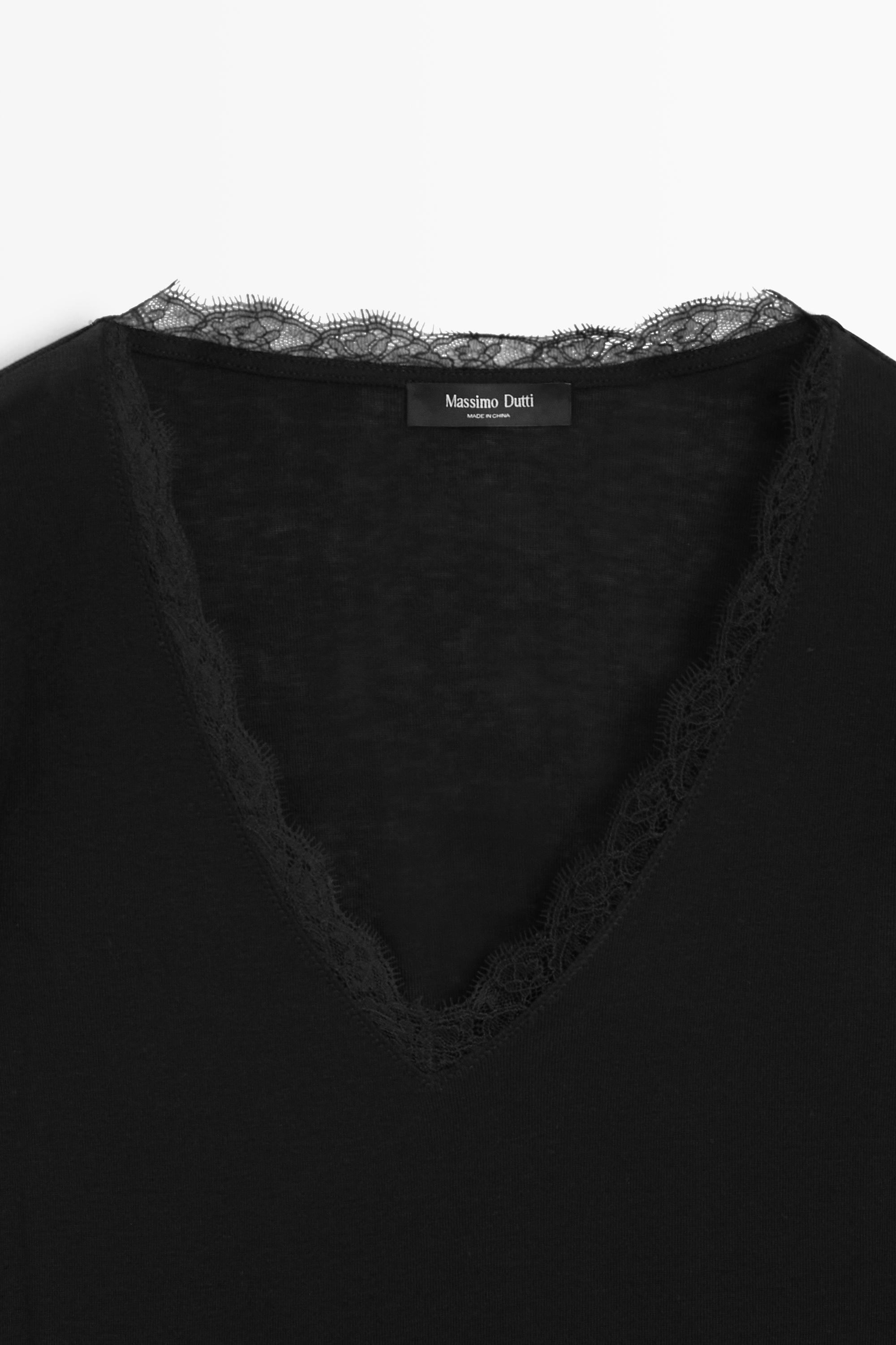 Long sleeve T-shirt with lingerie-inspired detail