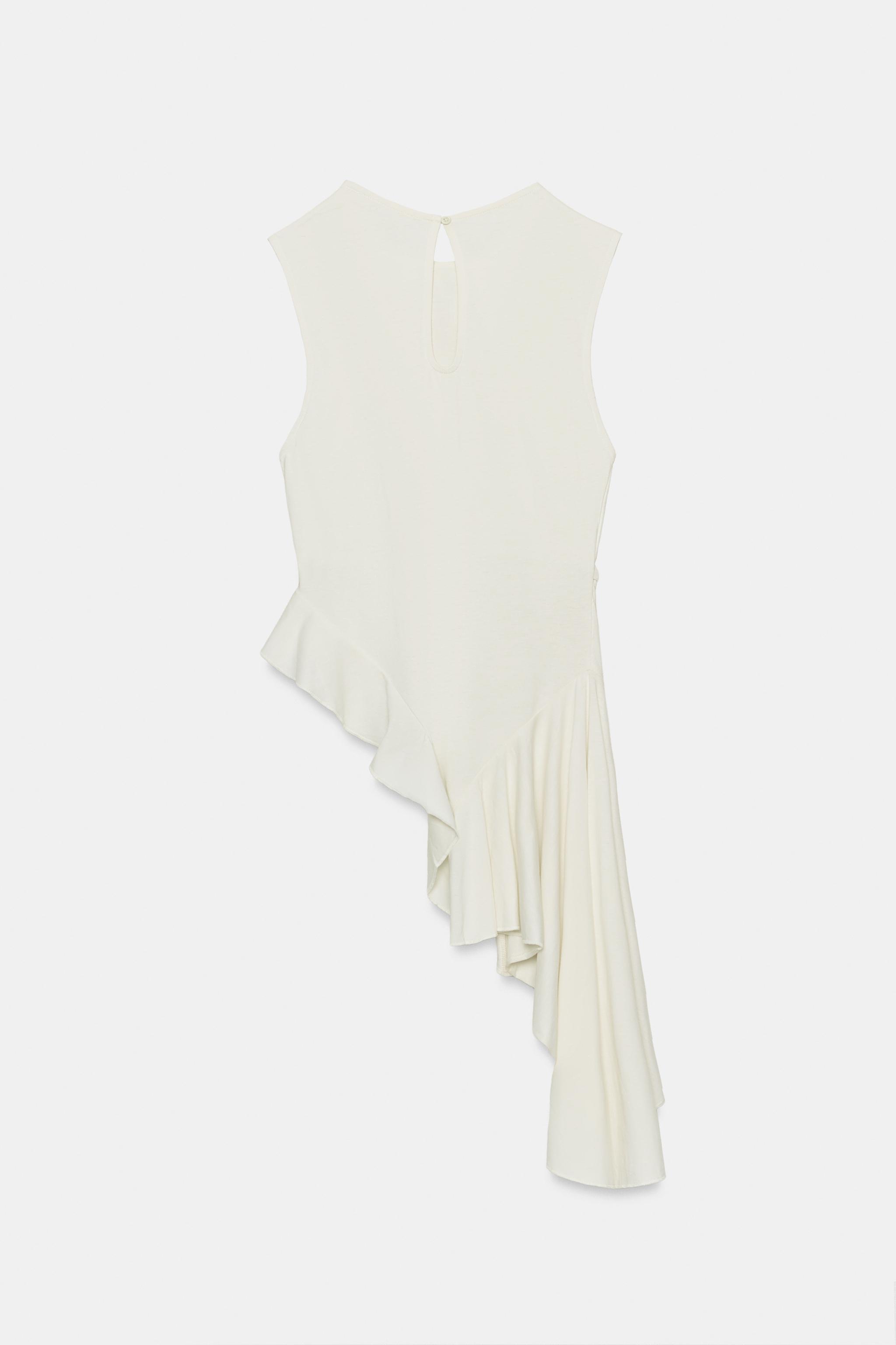アシンメトリーヘムギャザートップス - オフホワイト | ZARA Japan / 日本
