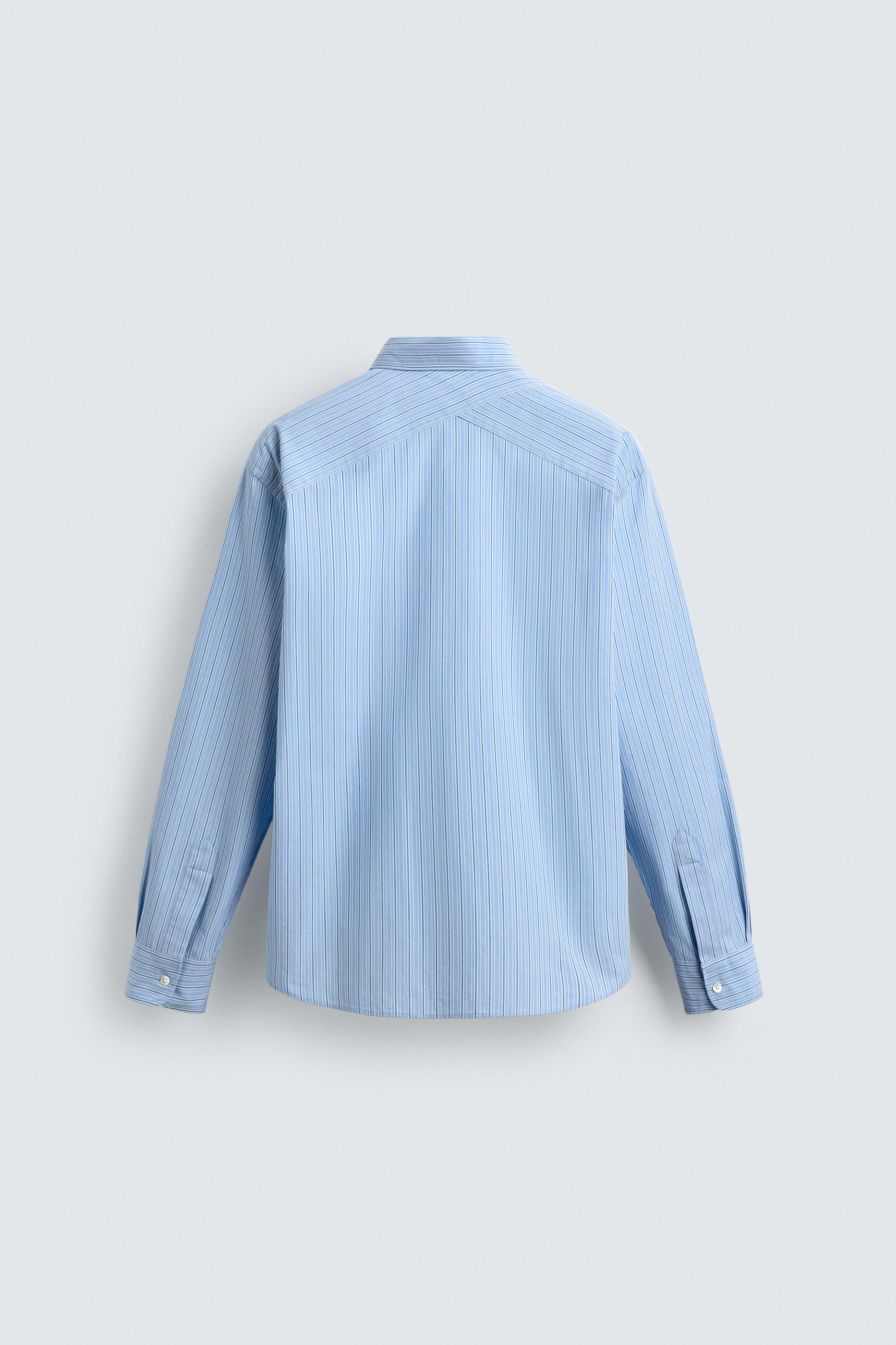 ストライプ柄リラックスフィットシャツ - 空色 | ZARA Japan / 日本