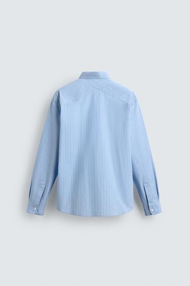 CHEMISE RELAXED FIT À RAYURES - Bleu ciel de Zara - Image 8
