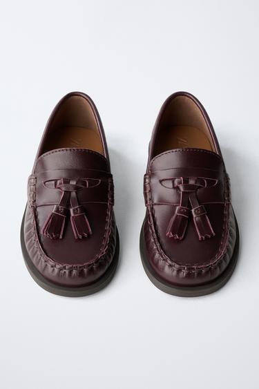 Zara TASSELED LEATHER LOAFERS LIMITED EDITION - Burgundy Red