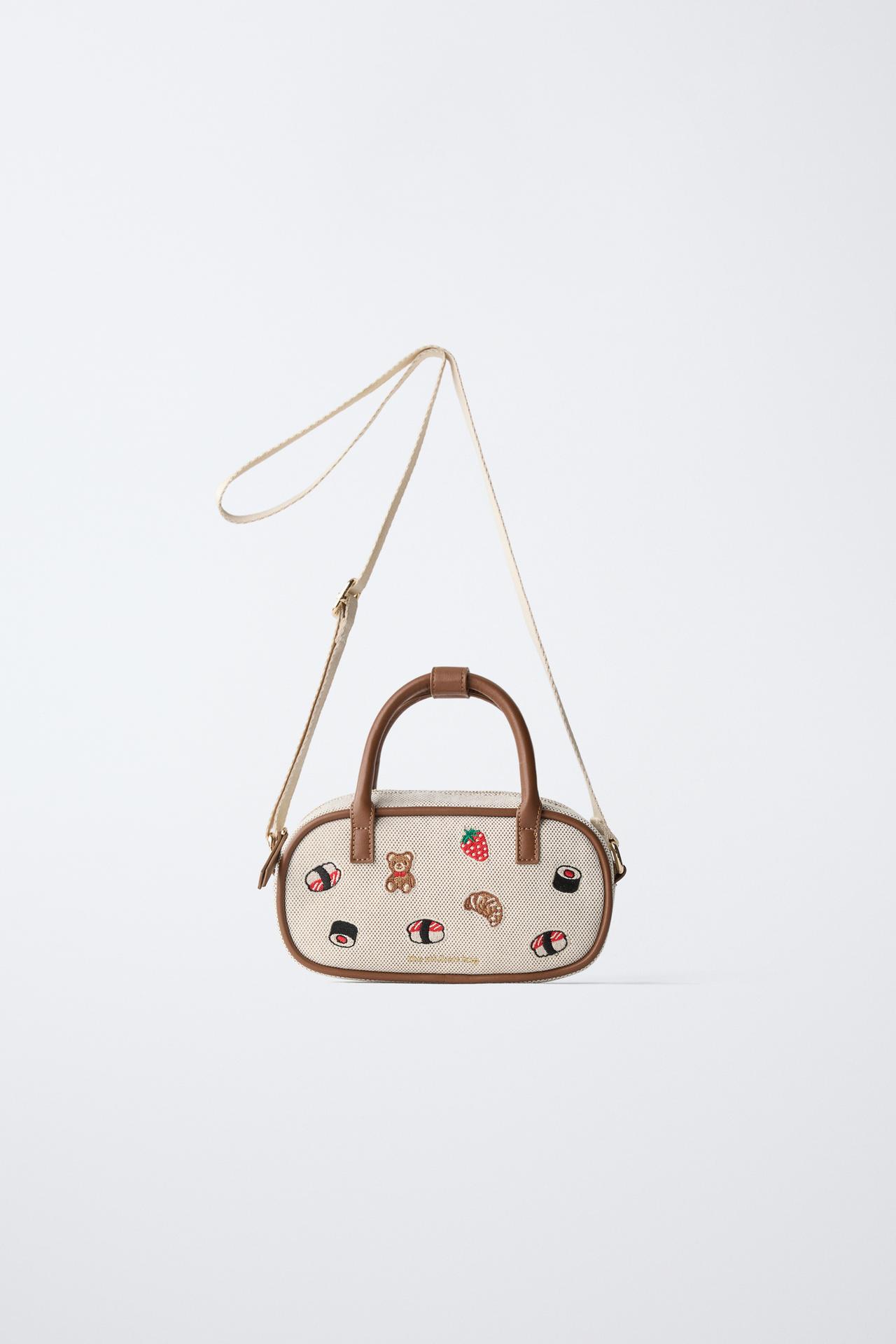 EMBROIDERED CROSSBODY BAG — Brown