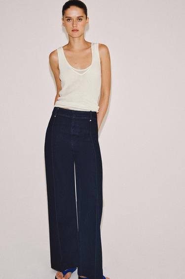 Zara ZW COLLECTION WIDE-LEG 高腰寬管牛仔褲 - 藍色