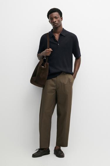 Pull polo en maille de laine mérinos - Bleu marine de Zara - Image 0