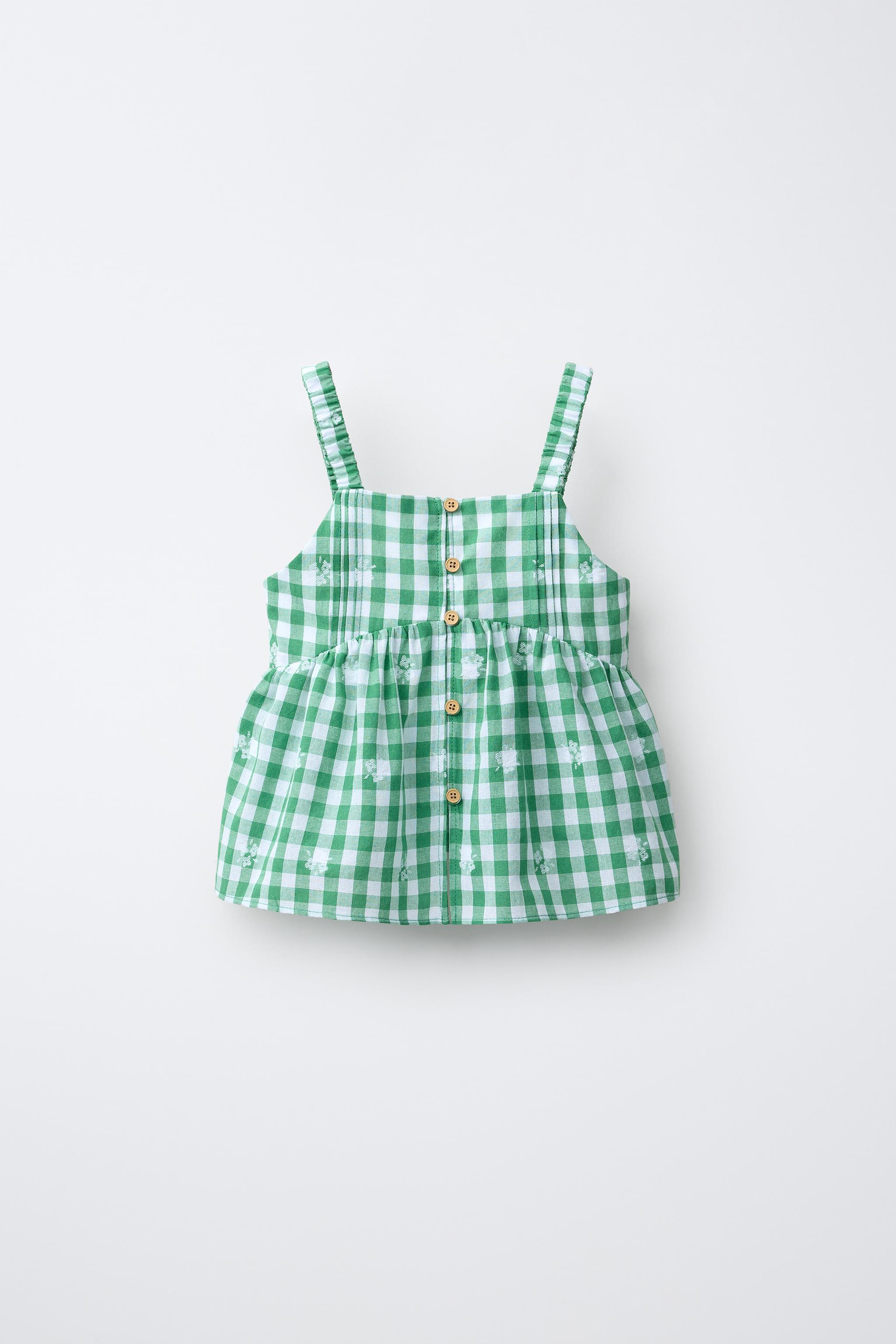 Детские рубашки Zara EMBROIDERED GINGHAM TOP