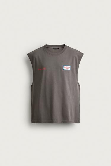 PRINT AND PATCH TANK TOP - Charcoal by Zara