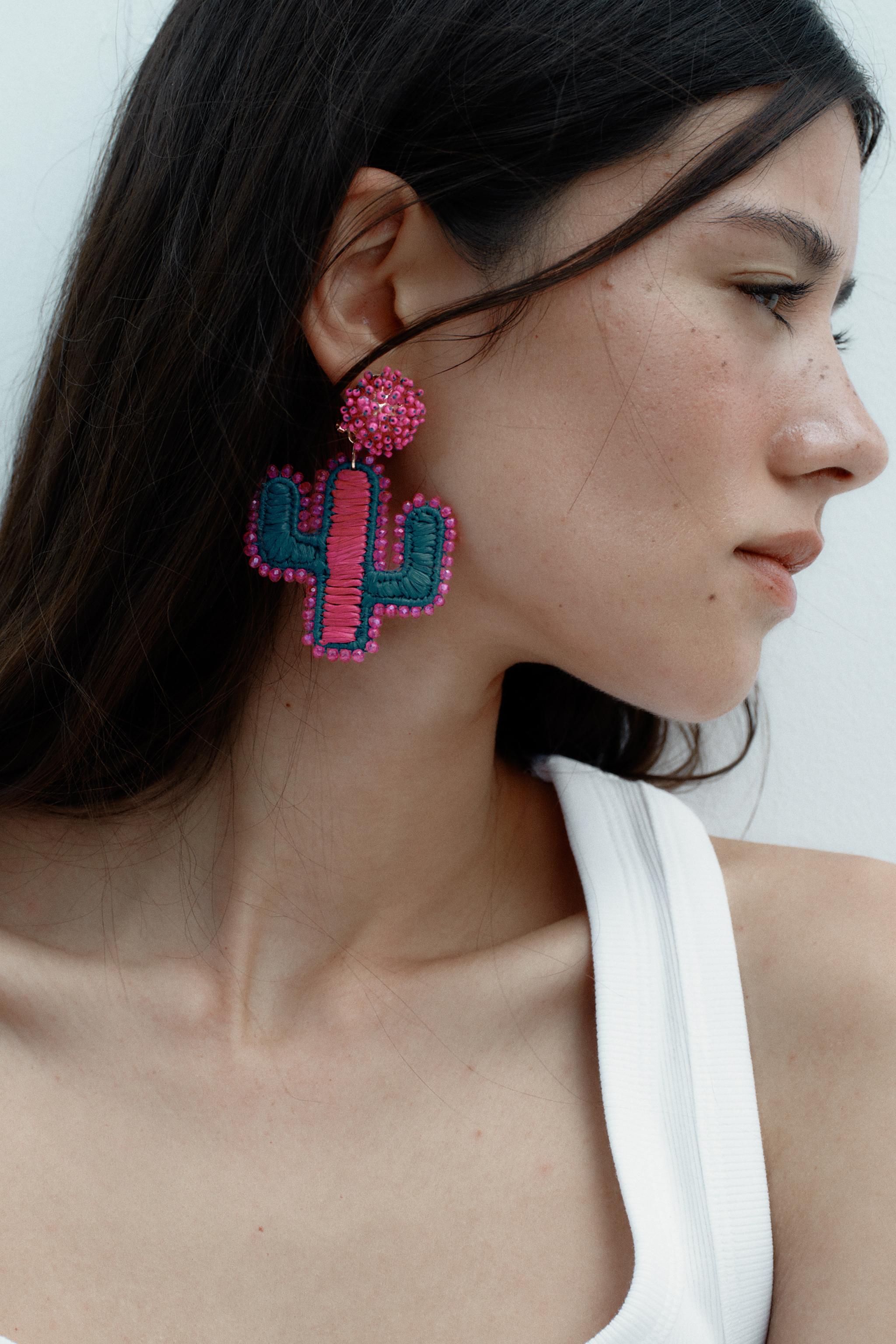 BOUCLES D'OREILLES CACTUS BRILLANTS RAPHIA