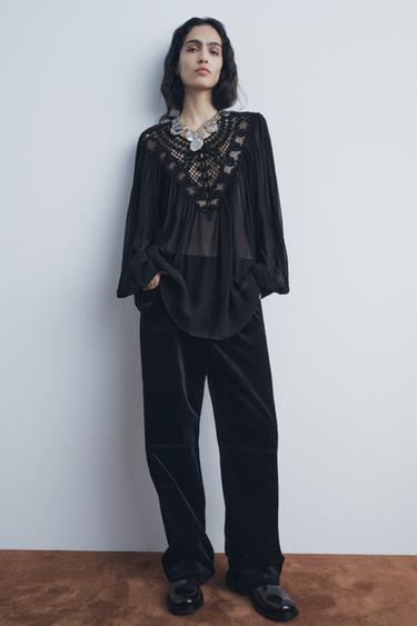 BLUSA ABALORIOS ZW COLLECTION - Negro de Zara - Imagen 0