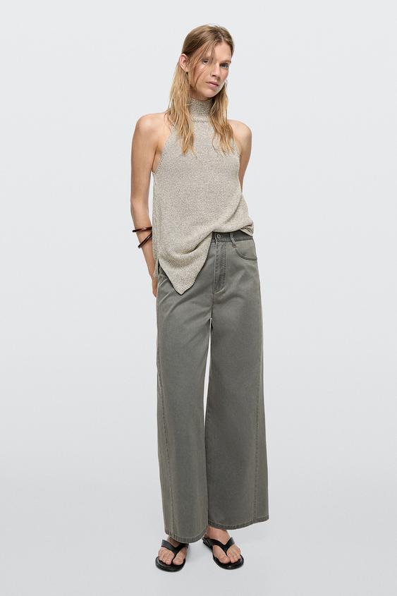 Wide-leg cotton jeans with denim detail from Zara - $130