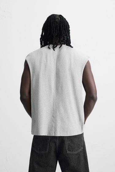 T-SHIRT DÉBARDEUR À IMPRIMÉ DÉLAVÉ - Gris chiné de Zara - Image 2