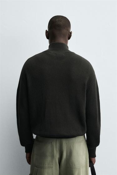 PURL KNIT CARDIGAN WITH ZIP - Khaki by Zara - Image 2