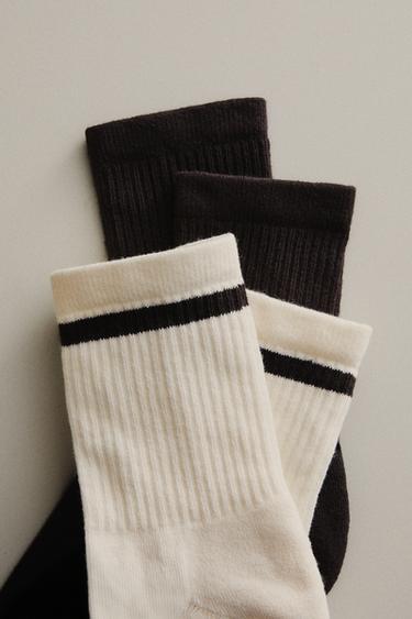 SET OF COTTON SOCKS (SET OF 2) - Ecru / Brown by Zara