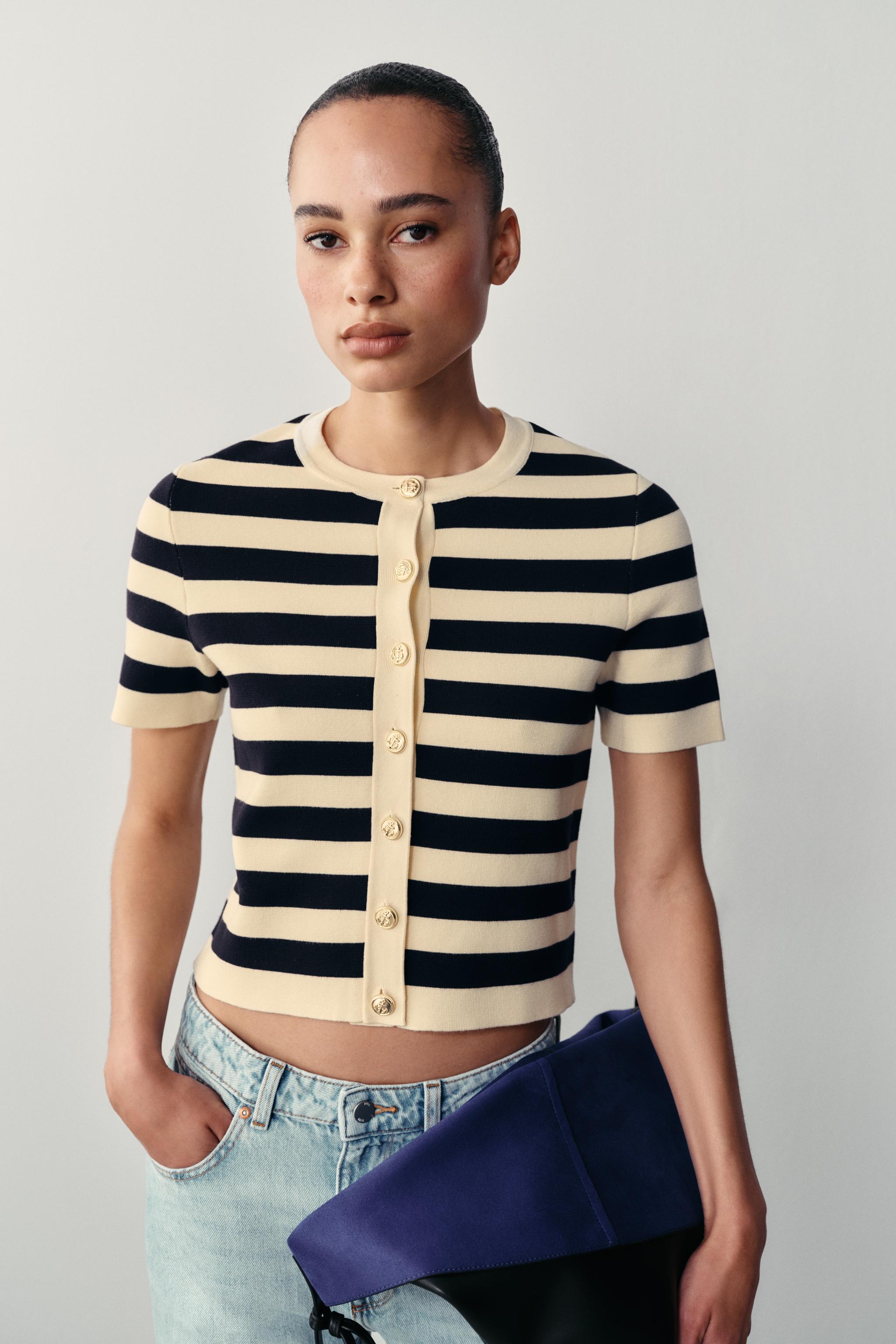SHORT SLEEVE STRIPED CARDIGAN