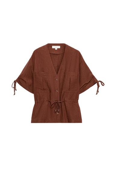 CHAQUETA SAFARI MANGA CORTA ABALORIOS - teja oscuro de Zara