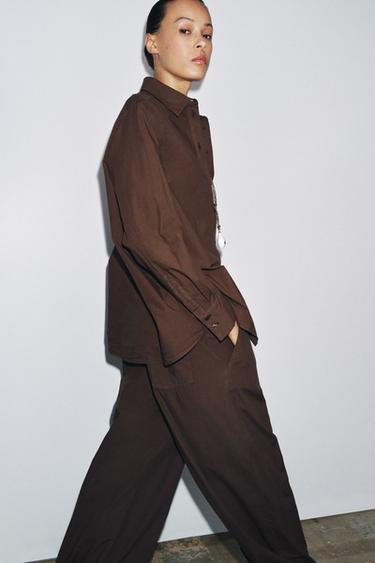 CHEMISE EN POPELINE À POCHE ZW COLLECTION - Marron de Zara - Image 2