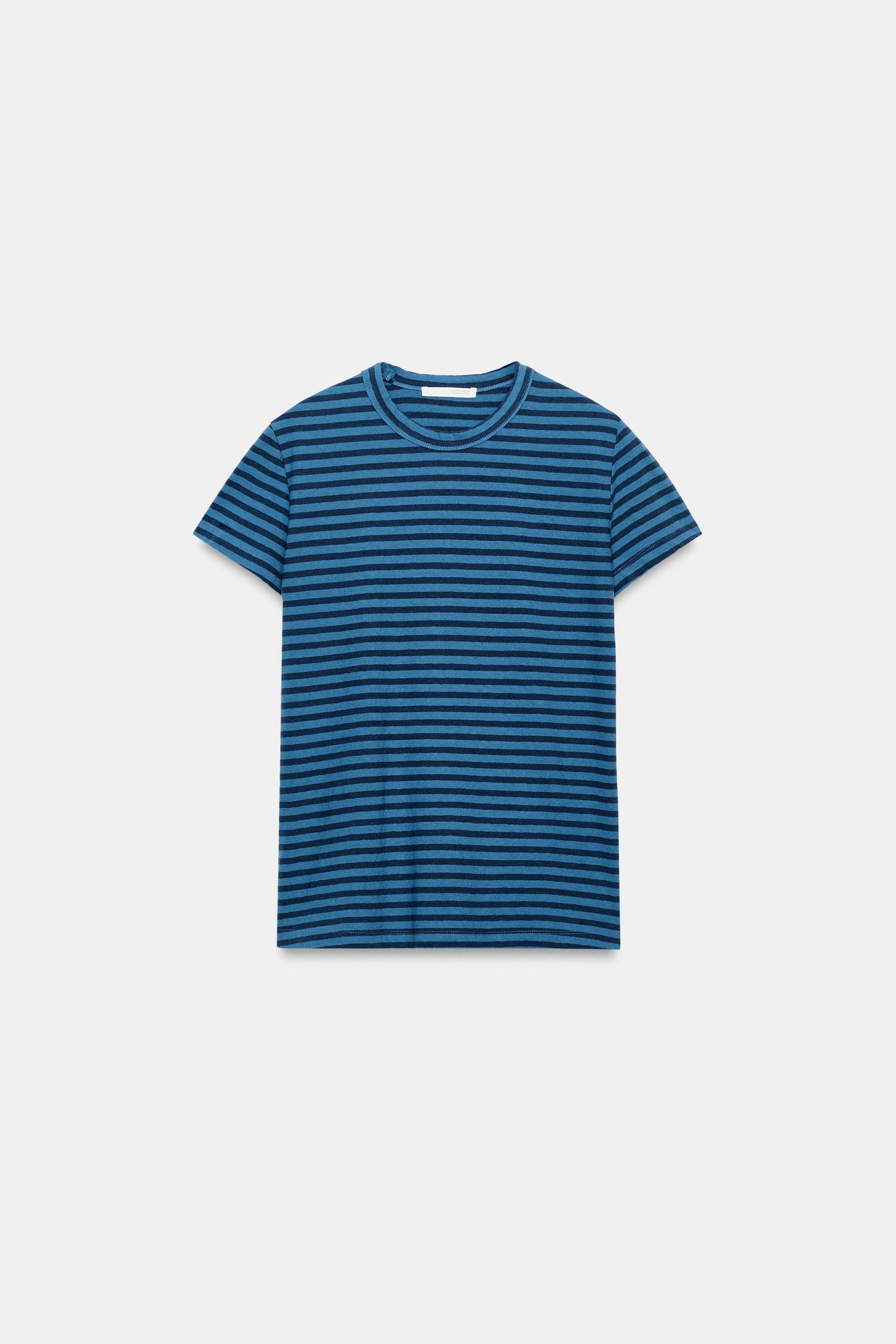 T-SHIRT À RAYURES EN COTON ET LIN
