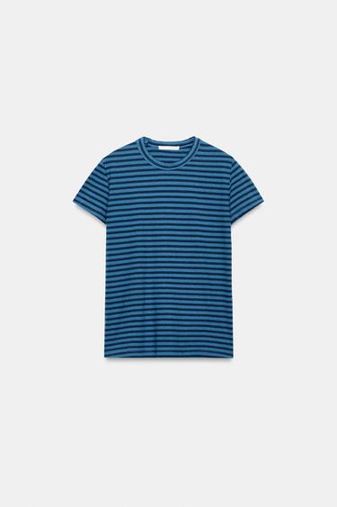 მაისური ზოლიანი ბამბა და სელი - Zara-ს Blue / Indigo