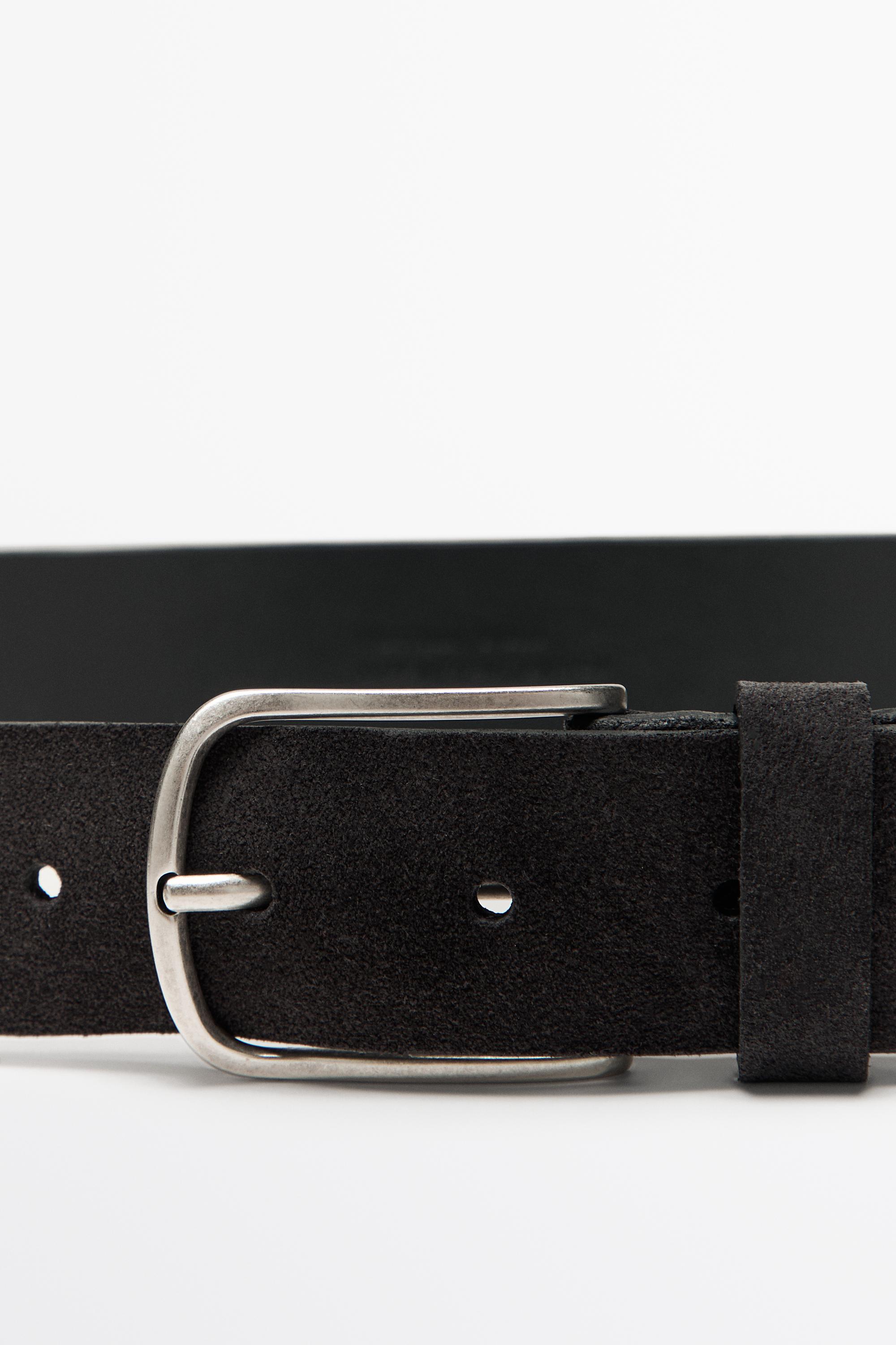 Plush nappa leather belt — Blue gray