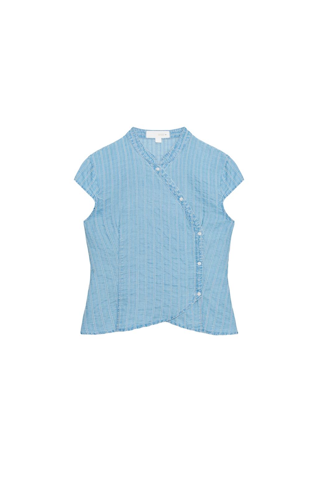 STRIPED BUTTON-FRONT WRAP TOP - image 3