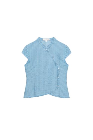 STRIPED WRAP SHIRT WITH BUTTONS - Light blue by Zara