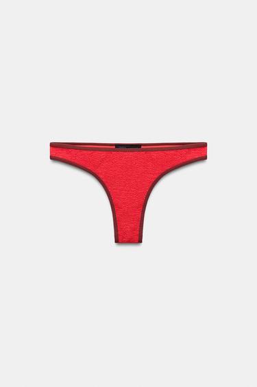 CONTRAST TEXTURED BIKINI BOTTOMS - Red by Zara