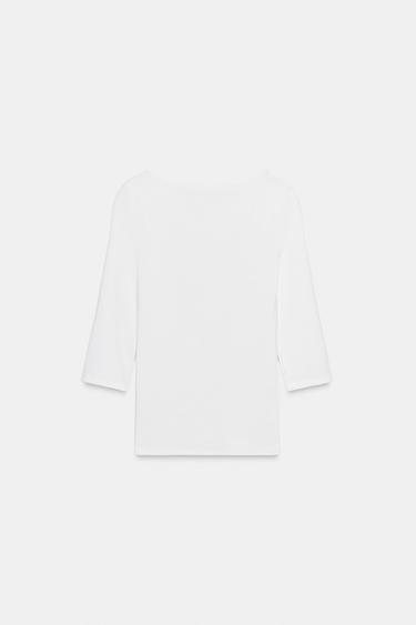 COTTON BOAT NECK T-SHIRT - White by Zara - Image 6
