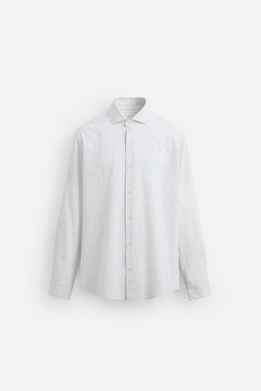 STRIPED TEXTURED SHIRT - White / Green by Zara