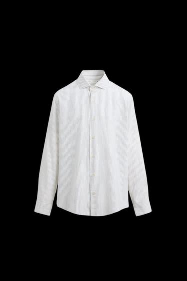 STRIPED TEXTURED SHIRT - White / Green by Zara - Image 0