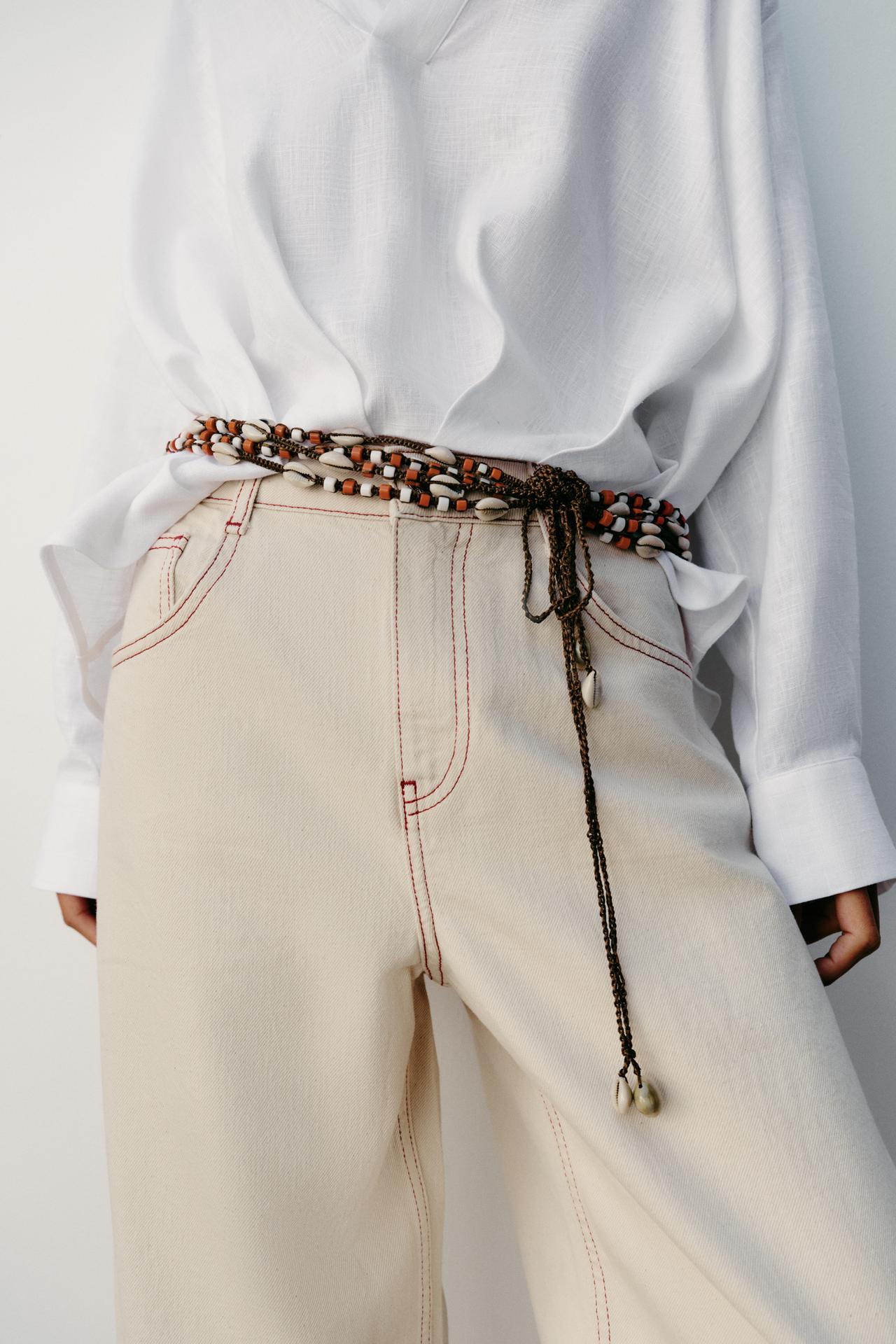SHELL AND BEAD CORD BELT — Brown