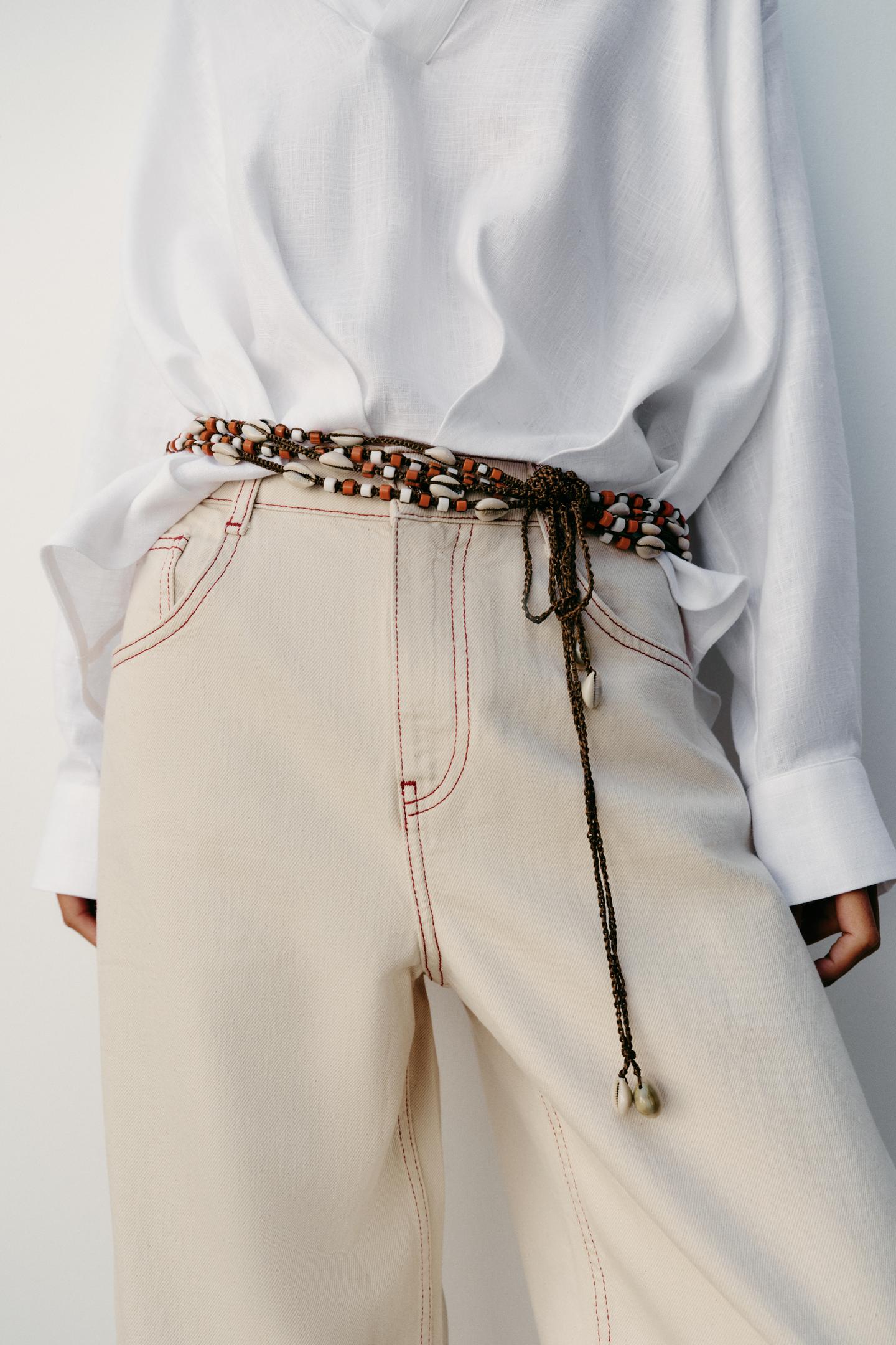 Женский ремень Zara Shell and Bead Cord, цвет: Коричневый — фото 2