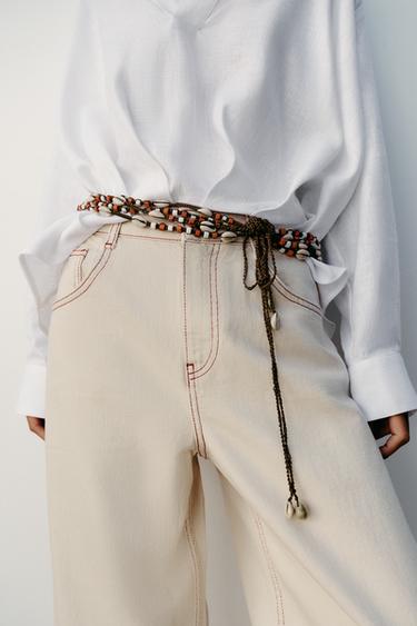 SHELL AND BEAD CORD BELT - Brown by Zara - Image 1