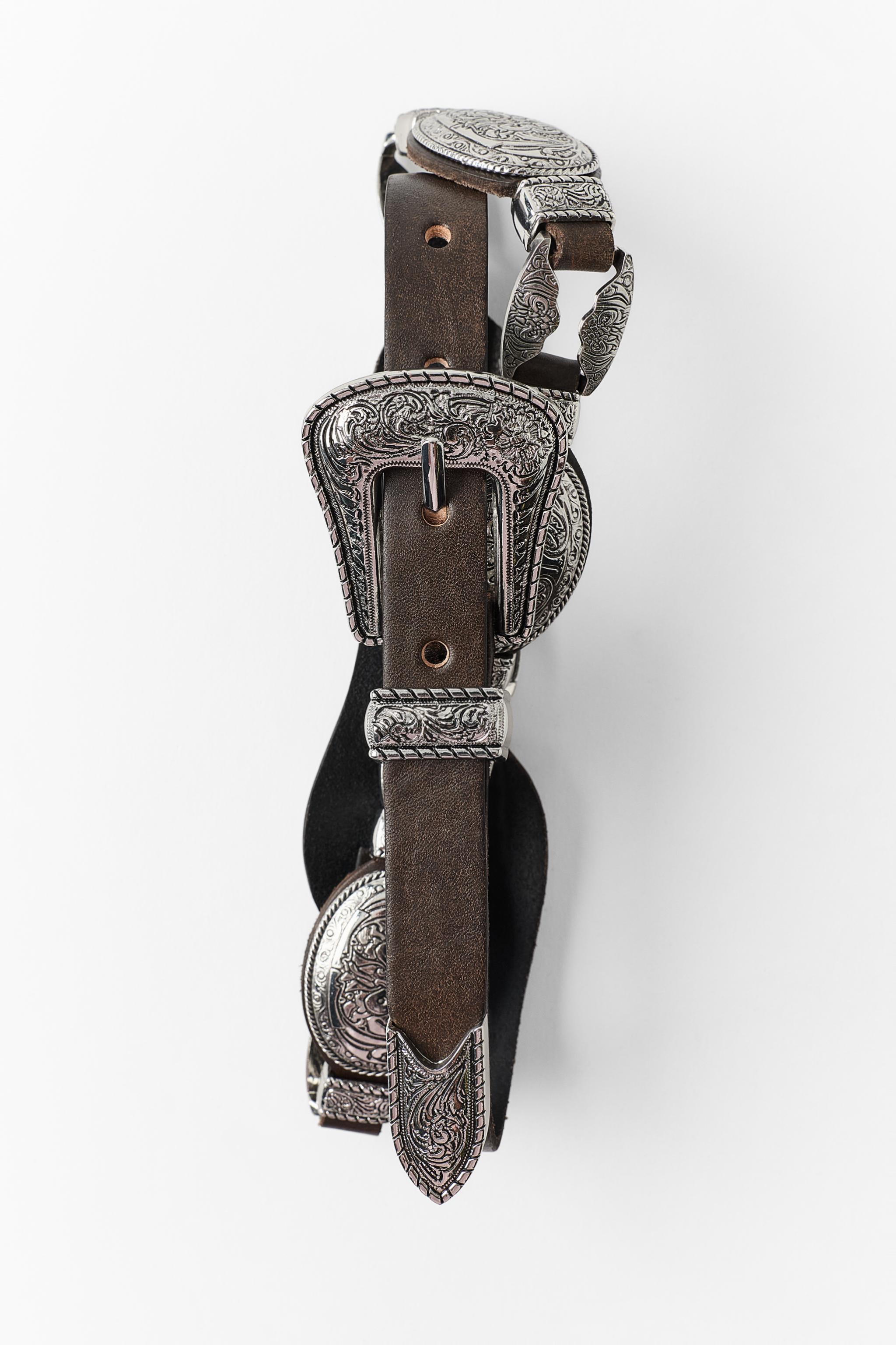 100% LEATHER COMBINATION PLATE BELT — Brown