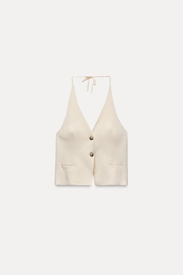 TOP HALTER CON LINO - Crudo de Zara