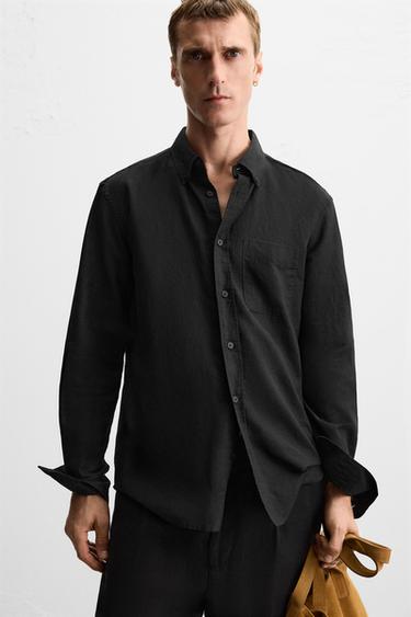 LINEN/COTTON SHIRT - Black by Zara