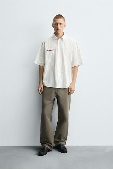 Zara EMBROIDERED STRIPED SHIRT - striped