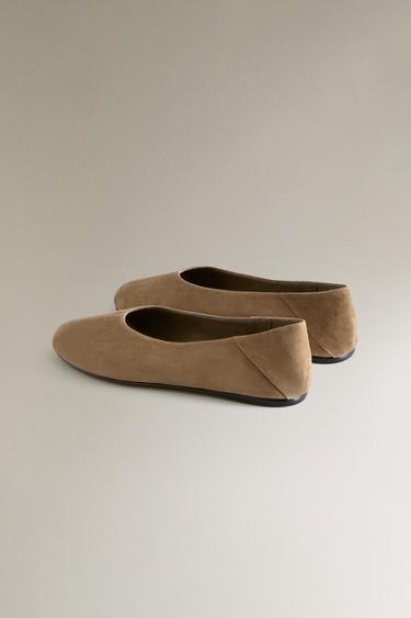 BALLERINES CUIR CROÛTE DE CUIR - Marron de Zara - Image 4