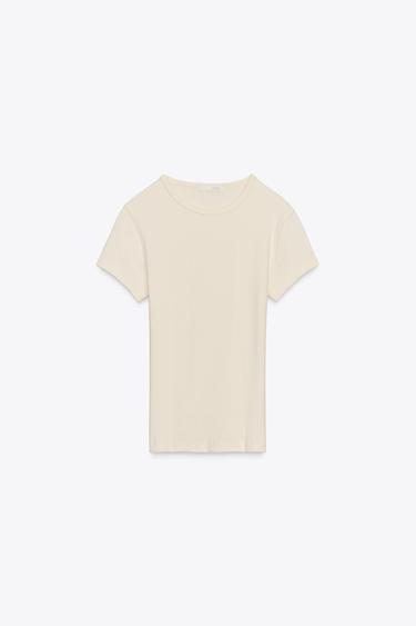 RIB SHORT SLEEVE T-SHIRT - Ecru by Zara