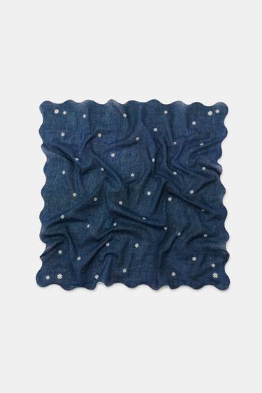 Zara 丹寧風雛菊印花圍巾 - 藍色