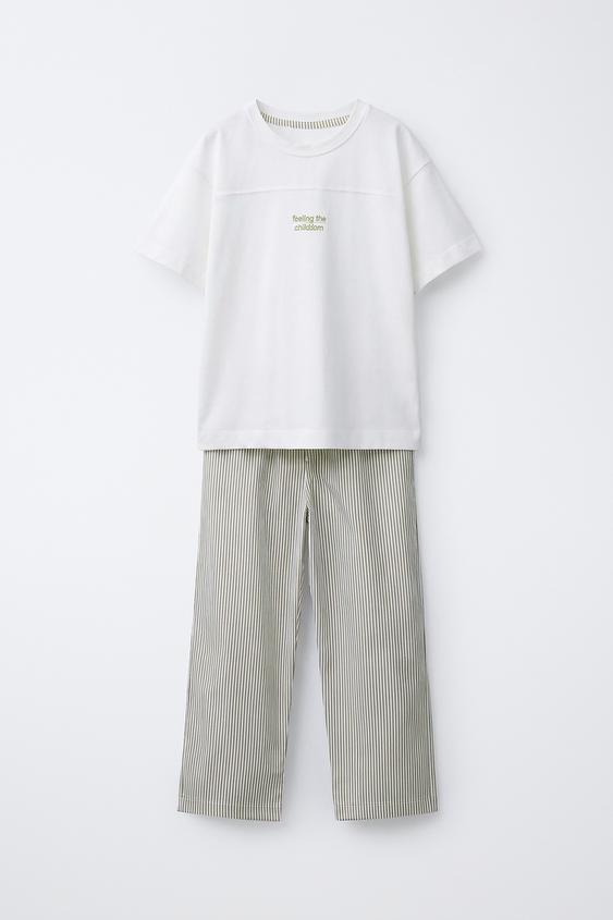 6-14 AÑOS/ PIJAMA ESTAMPADO RAYAS - Verde de Zara - Imagen 0