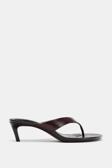 LEATHER MID-HEEL SANDALS - Brown by Zara - Image 0